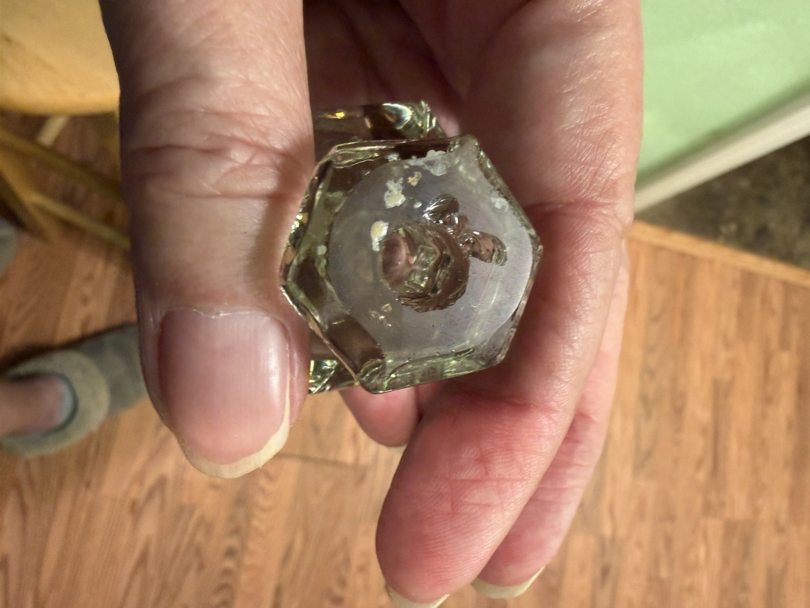 6 small Vintage Clear Glass Cabinet Pulls Knobs Antique 2 Hexagon 4 Octagon