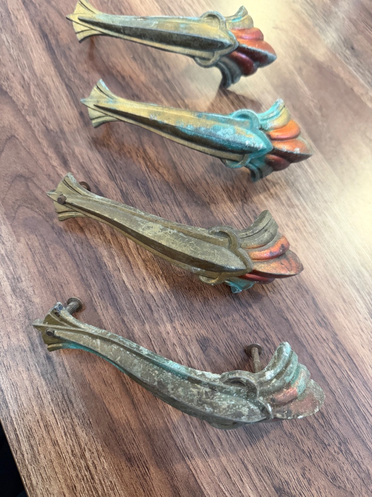Lot of 4 Vintage Art Deco Waterfall Drawer Pulls 4″ Hole to Hole