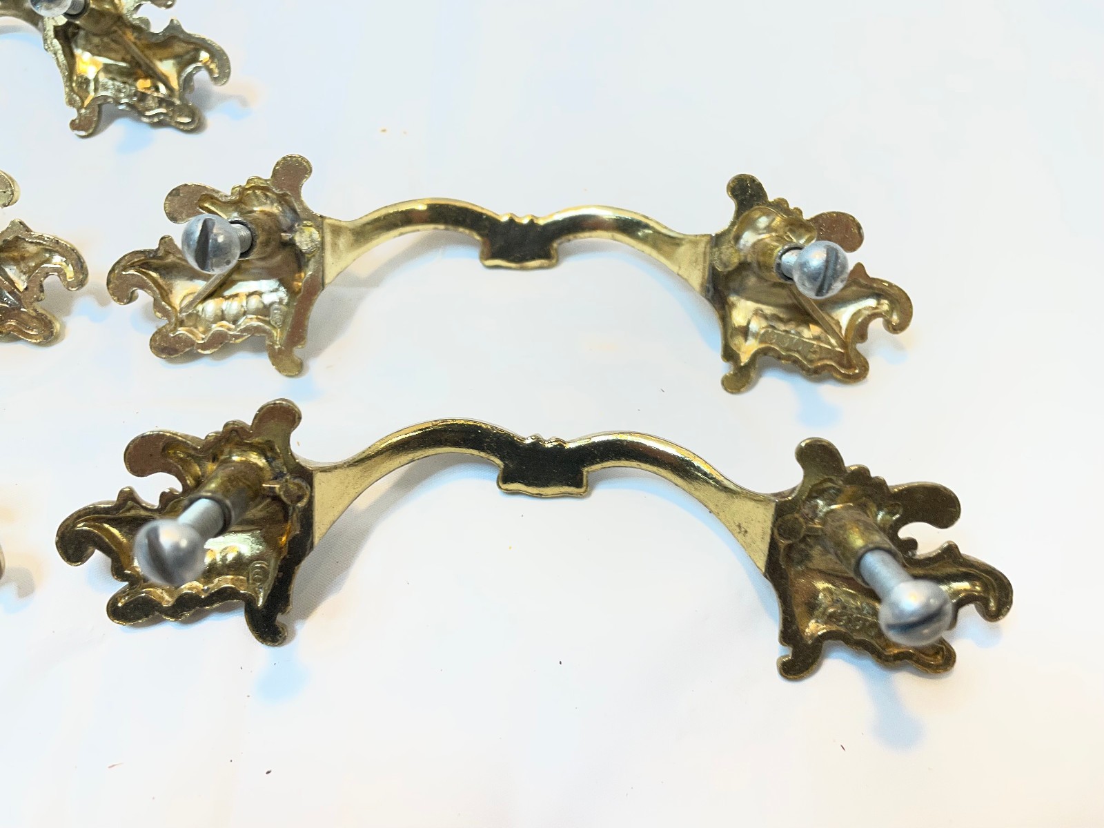 Vintage Ajax 990 Drawer Pulls Handles Scroll White Gold Ornate – Lot of 5