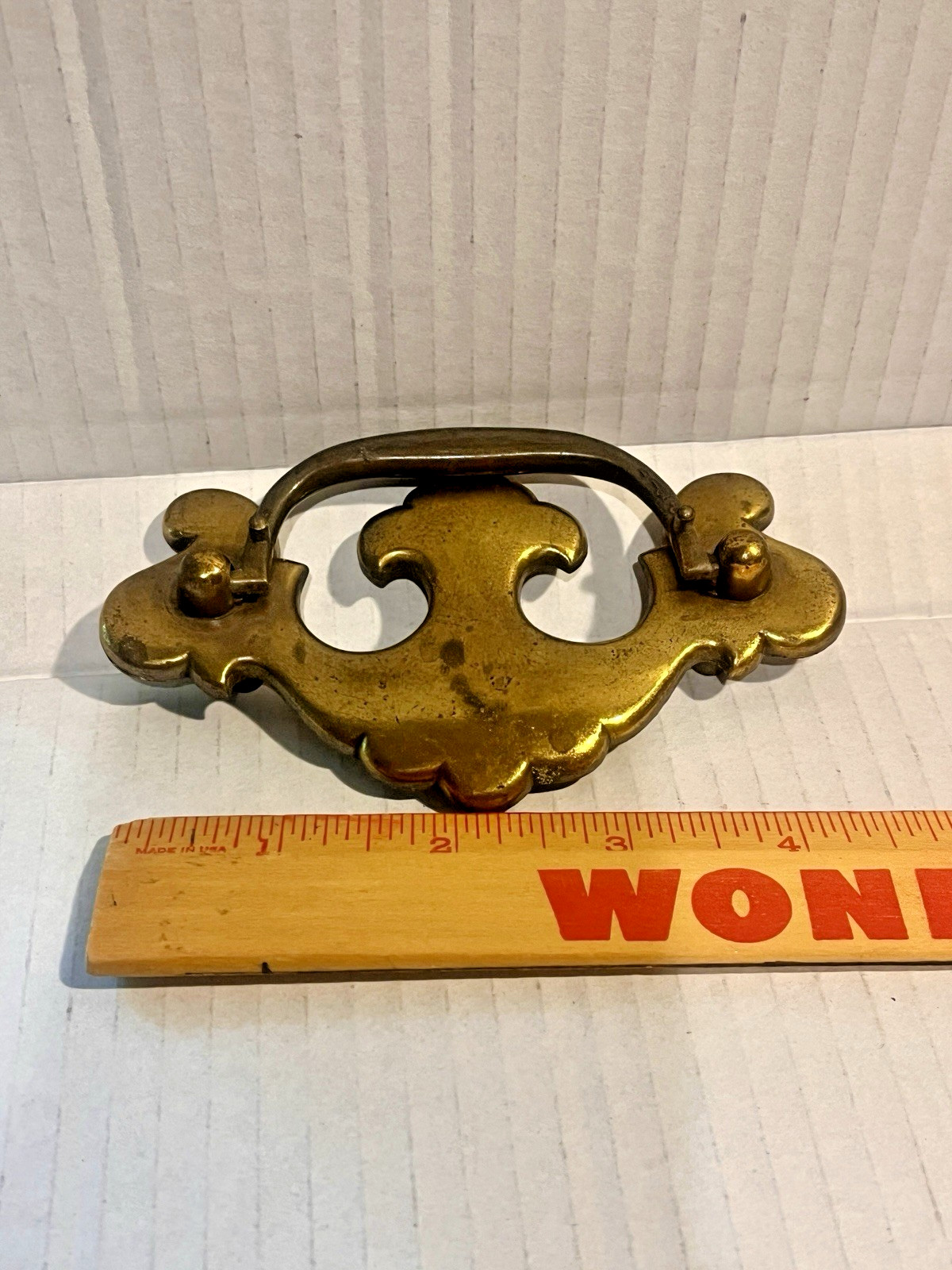 Vintage French Style Drawer Pull, Antique Brass, no screws