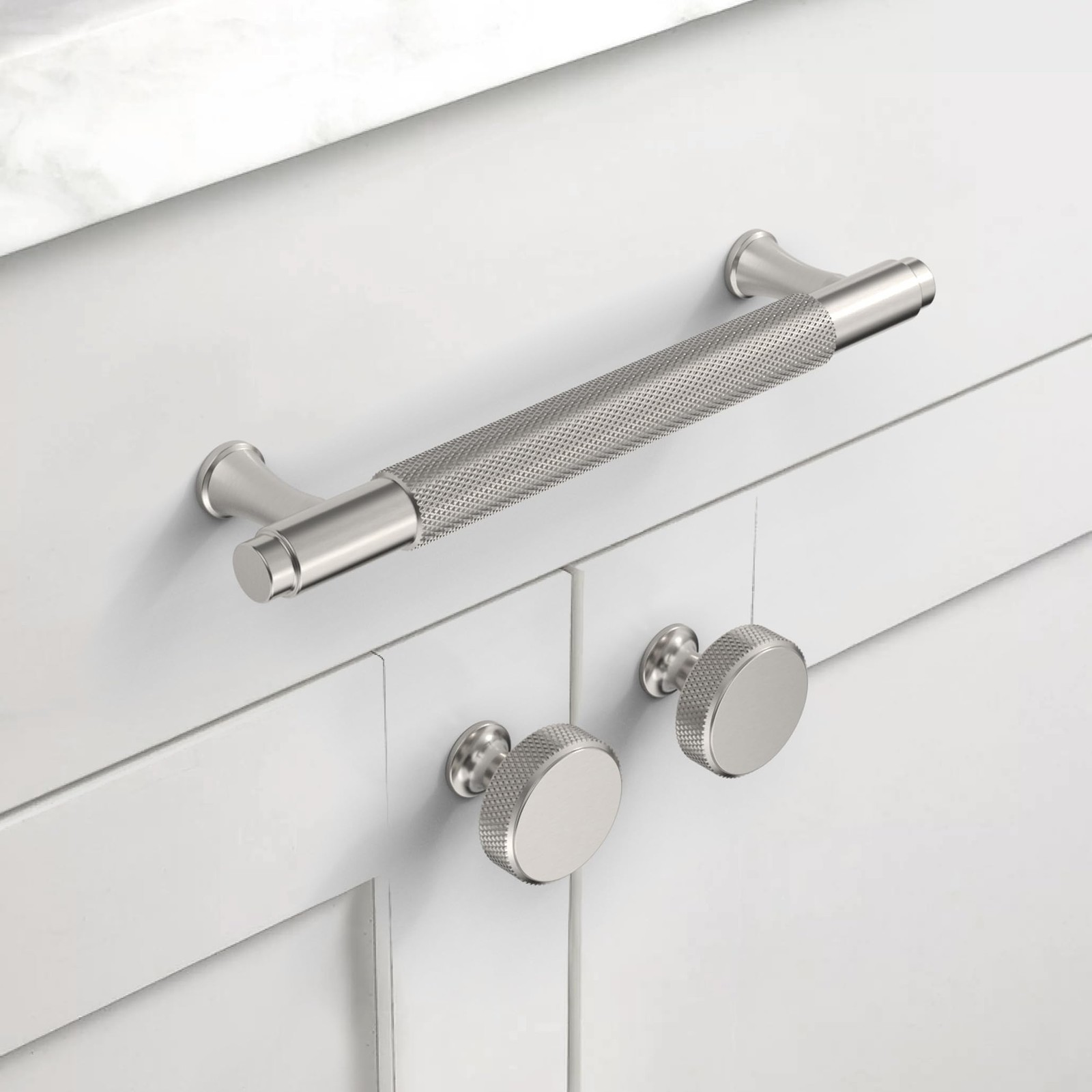 Brushed Nickel Knurled Cabinet Knobs Round Drawer Pulls 10 Pack | Solid Alumi…