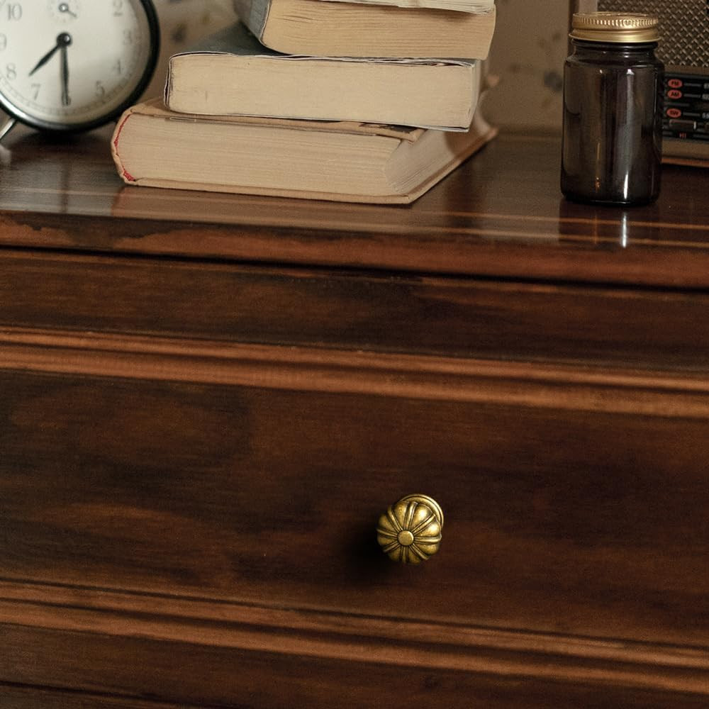 Set of 12 Rustic Floral Antique Brass Cabinet Knobs – Elegant Handles Vintage Re