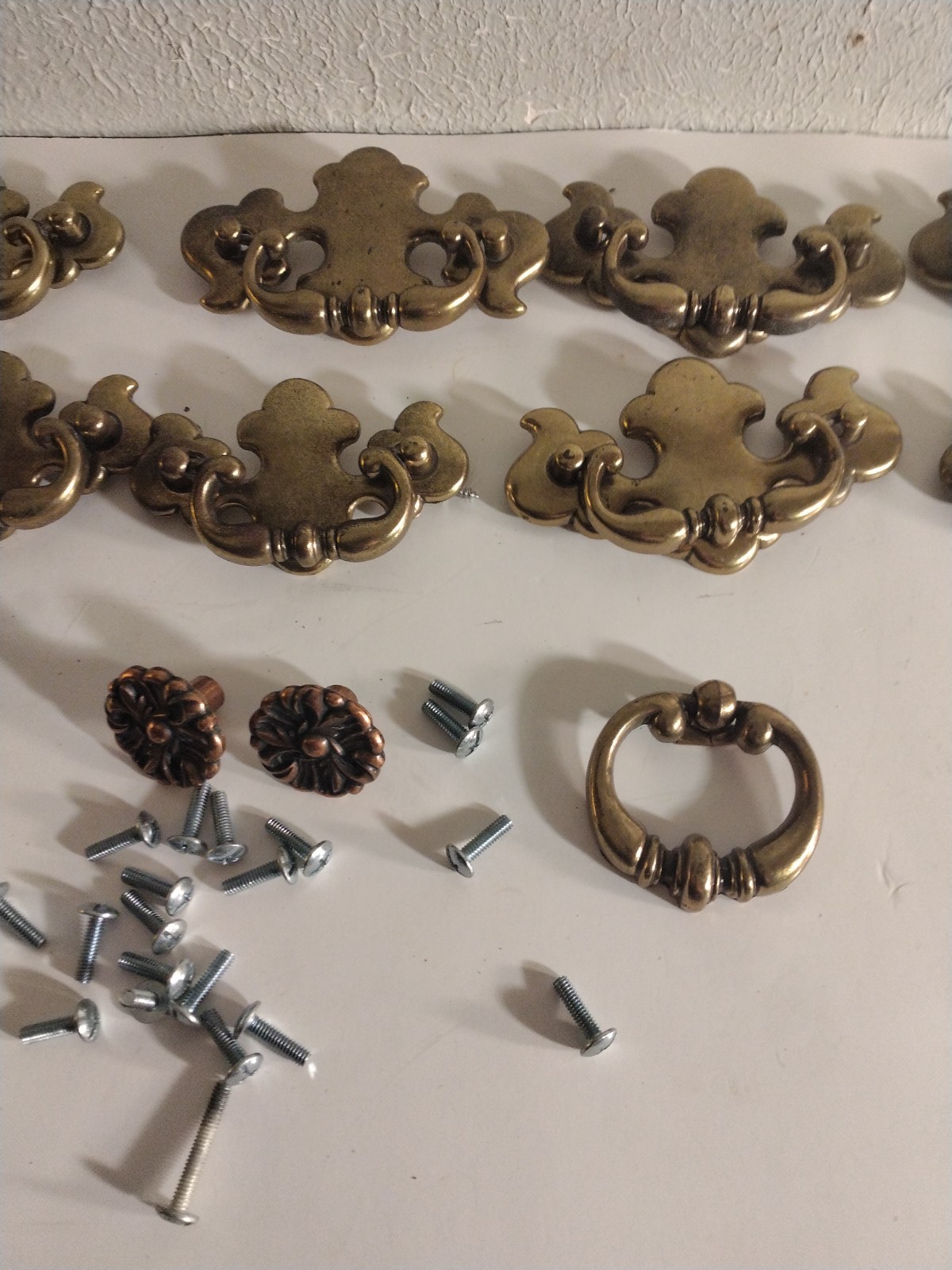 Lot Of 9 Heirloom Brass Bail Drawer Pull Handles vintage 2 Sizes With Screws