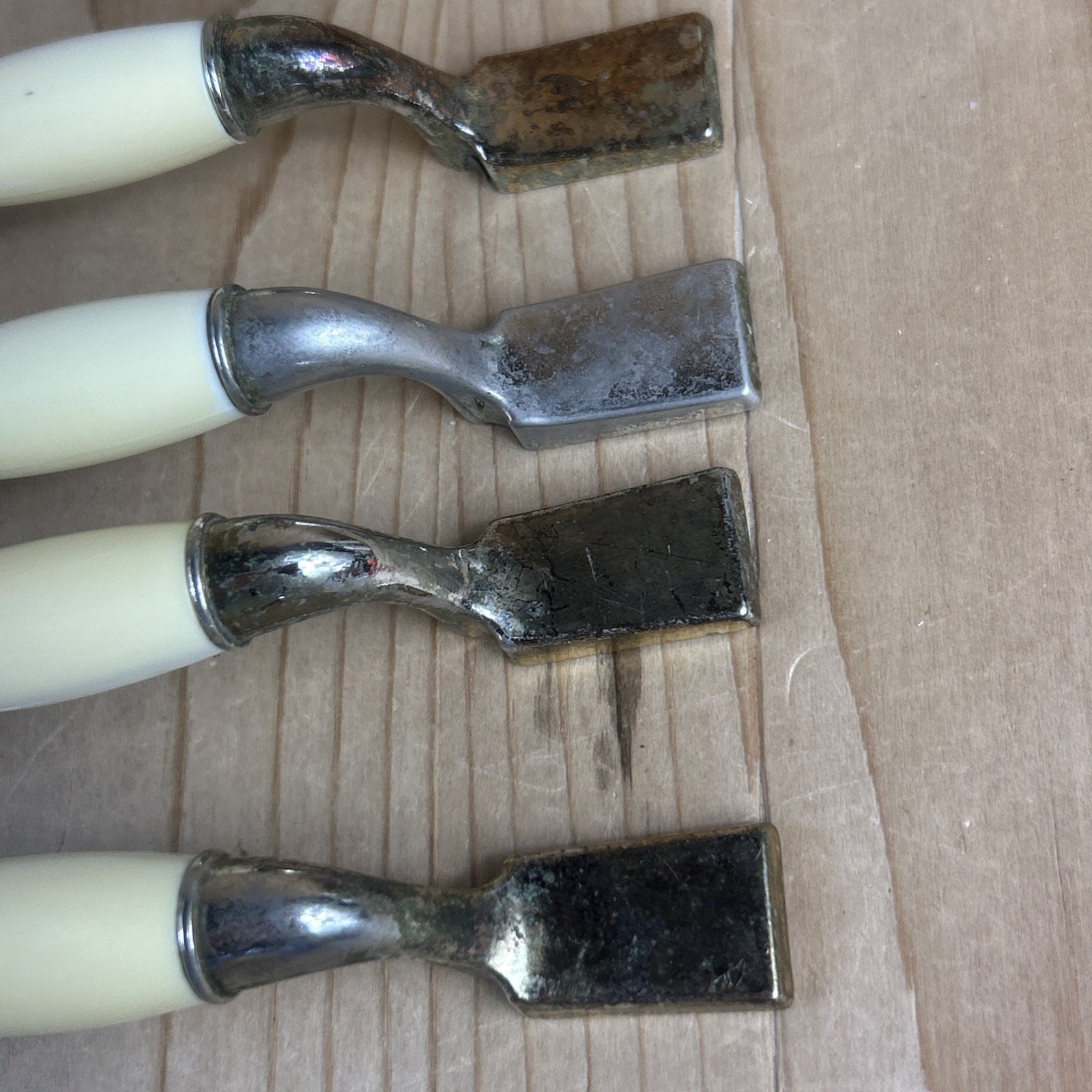 Vintage Drawer Pulls Cabinet Handles Set of 12 Beige Ceramic Center 5.5” Brass