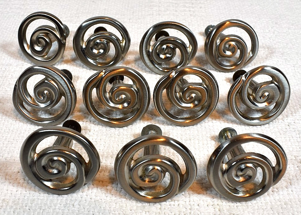 Satin Nickel-Colored, Unique & Fun Round, Swirl-Shaped , 1.25″ Drawer Pulls (11)