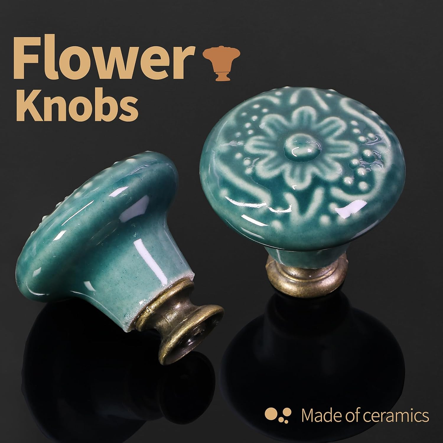 Green Ceramic Knobs 10 Pack Flower Drawer Pulls Vintage Cabinet Knobs – Antique