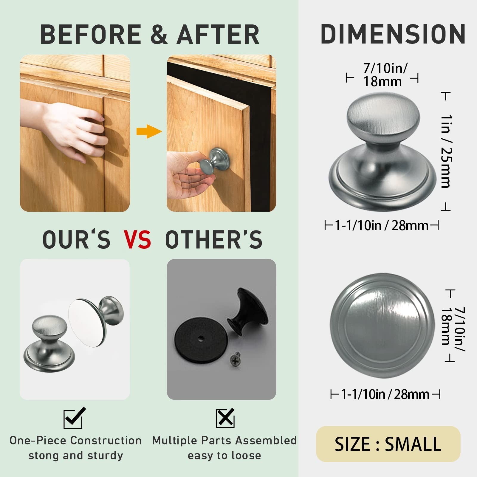6 Pack Self-Stick Knobs Brushed Nickel Self-Adhesive Drawer Knobs Aluminum No…