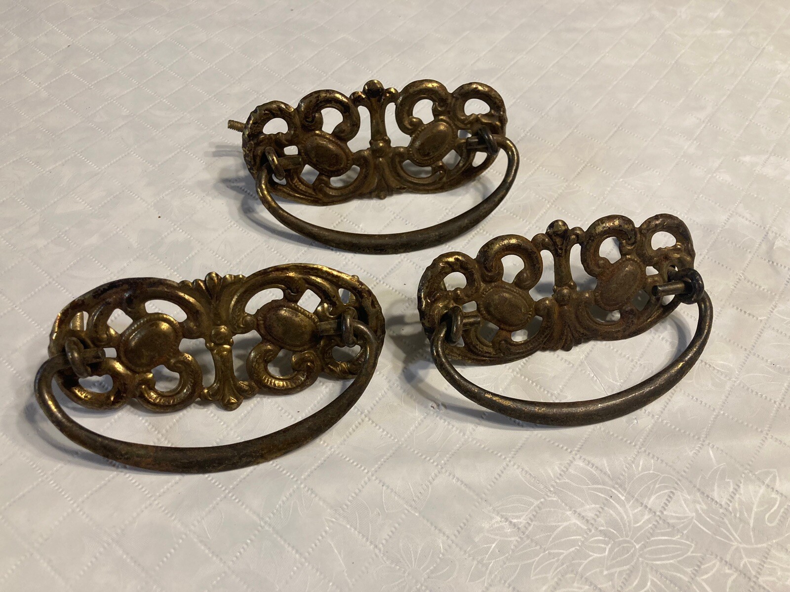 Lot 7 Antique Bail Drop Drawer Pulls Plus Parts