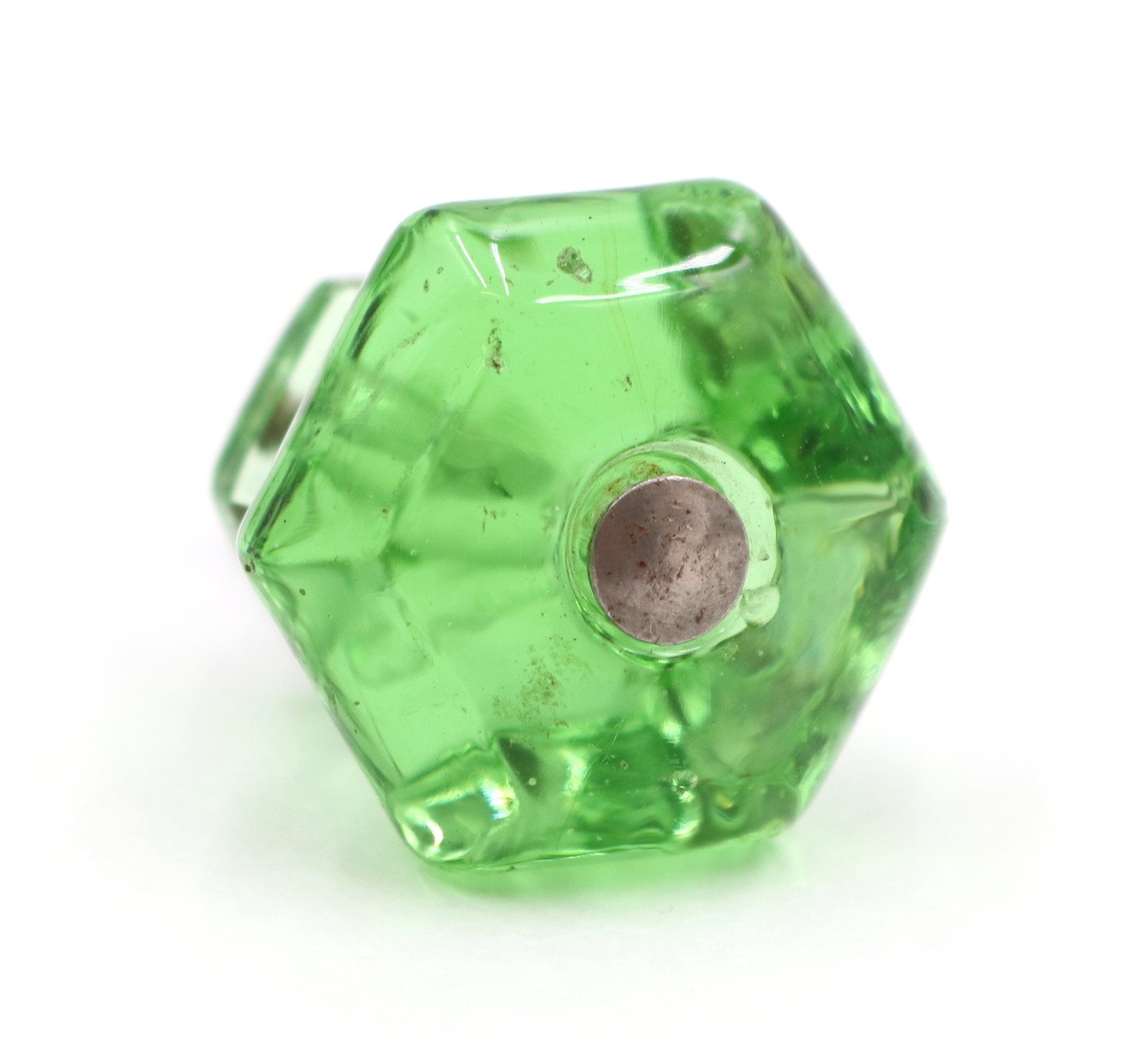 Vintage 1.375 in. Hexagon Green Glass Cabinet Knob