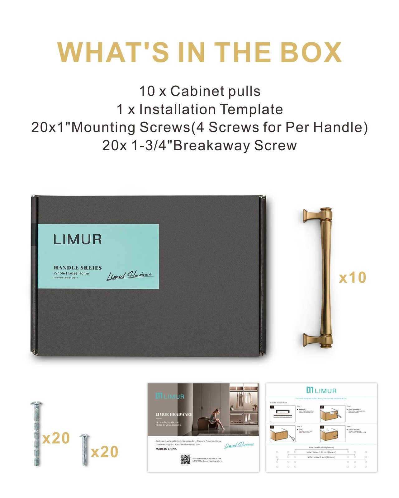 Limur 10 Pack 7.5 Inch 192Mm Hole Center Brushed Bronze Cabinet Zinc Alloy