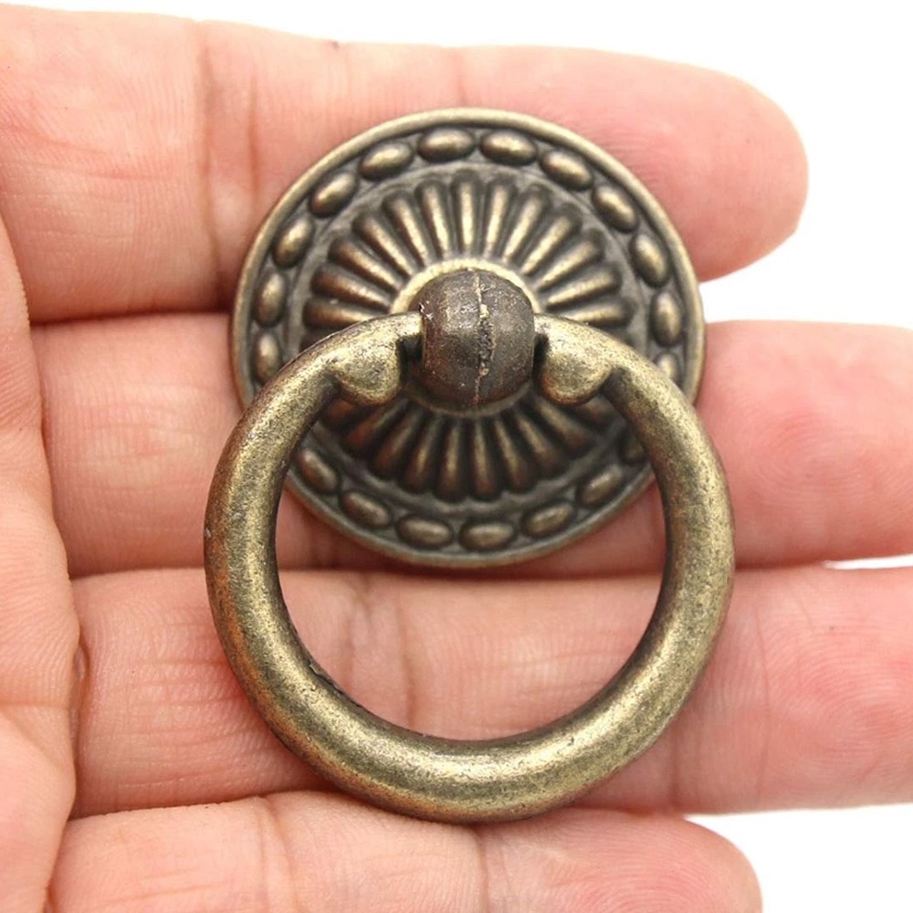 Vintage Antique Brass Ring Pulls Handles for Cabinet Drawer 10Pcs NEW