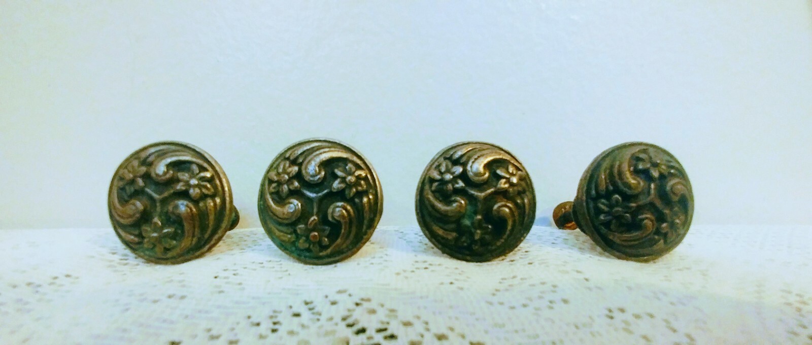 Lot of 4 Antique Vtg Ornate Brass Drawer Pulls /Handles w/Original Hardware