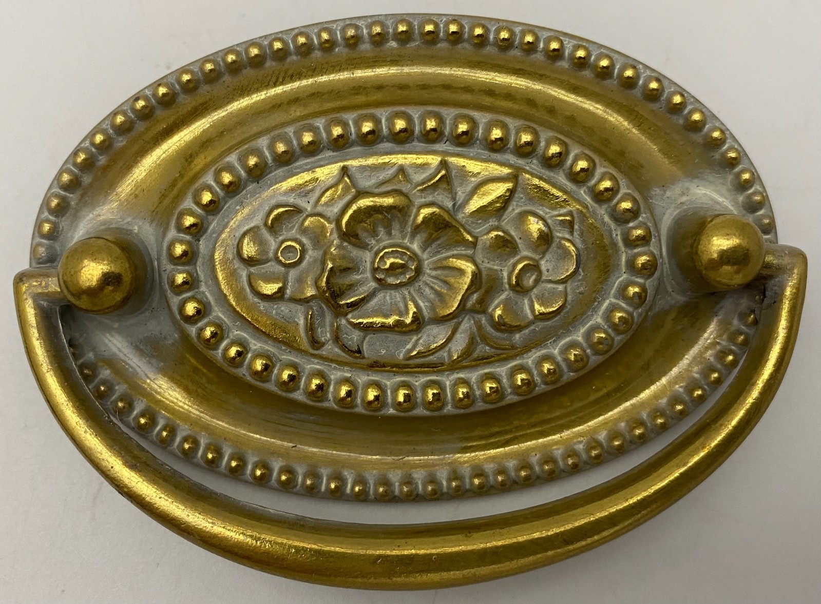 Vintage Oval Drop Bail Drawer Pull Handle Floral Beaded Design B1652-0