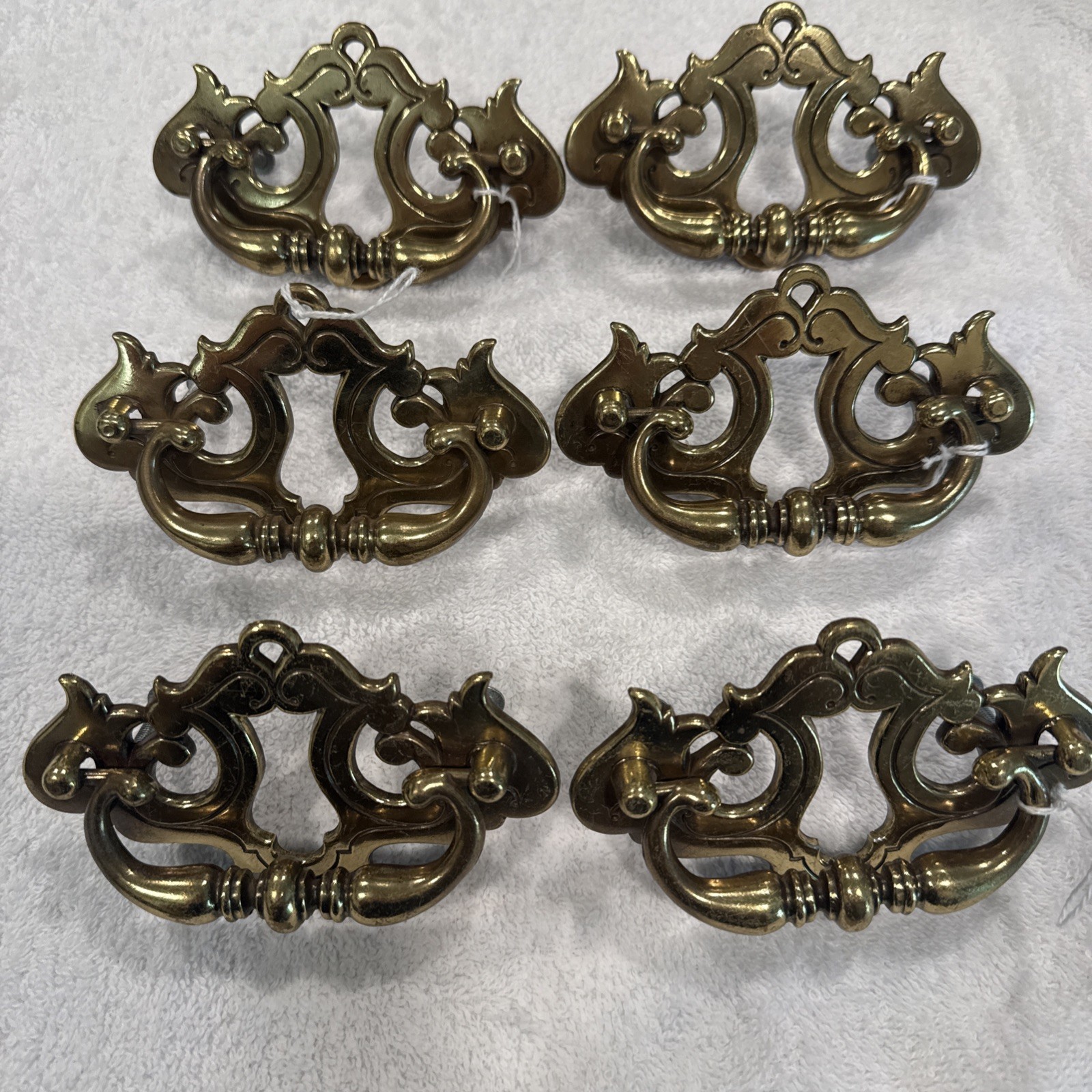 6 Lot Vintage Drawer Pull Brass 1984 Colonial Chippendale Hardware 4 3/4 X 2 3/4