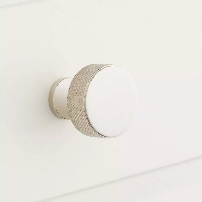 Signature Hardware – Arles Knurled Brass Cabinet Knob – Polished Nickel