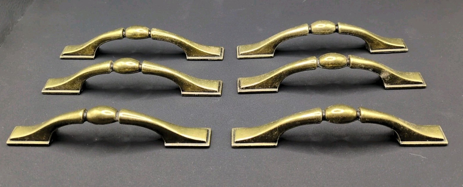 Vtg Brass Amerock Drawer Pulls 1302-1 Salvaged 5″ Long 3″ Between Holes Set of 6
