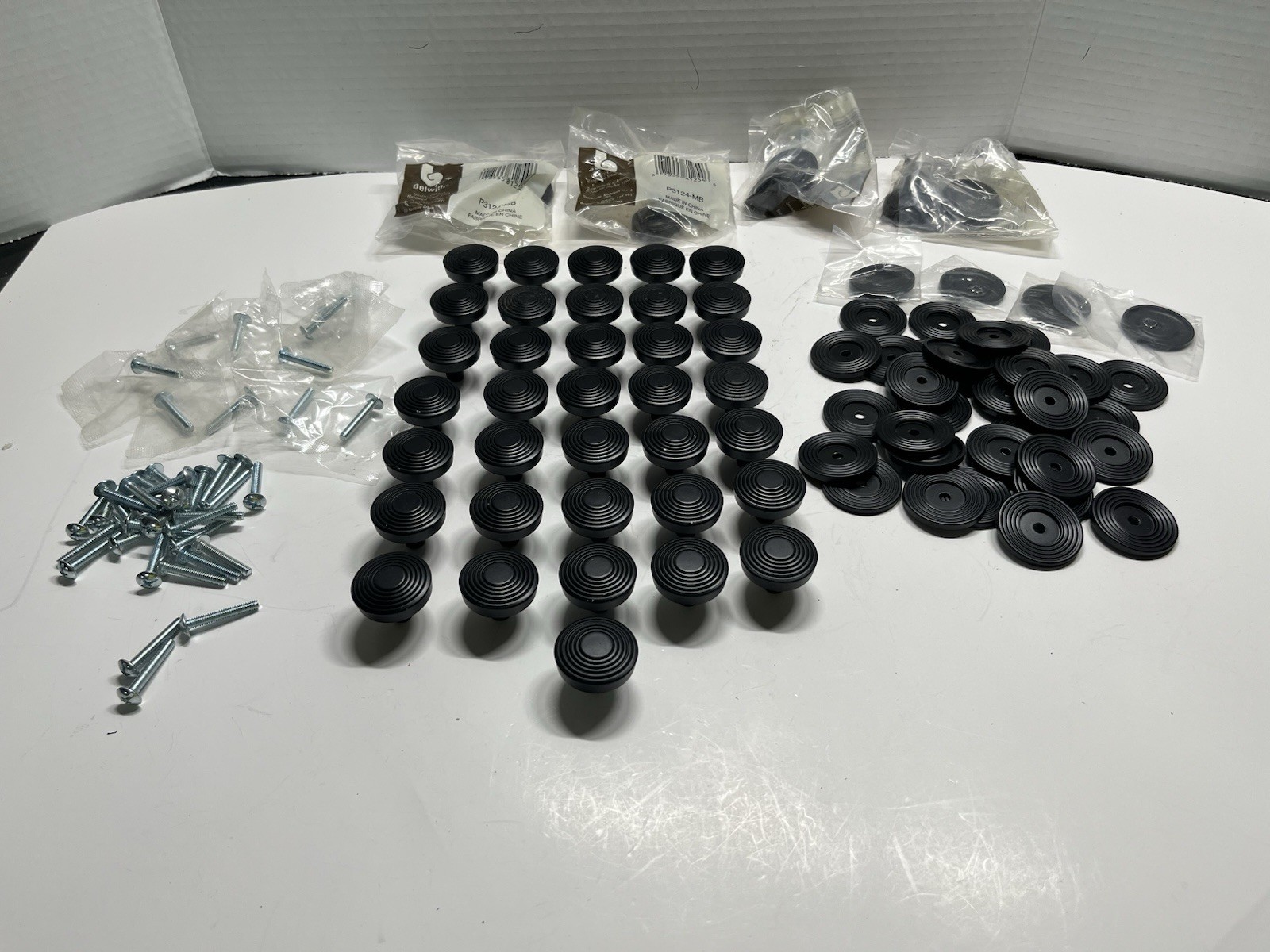 Vintage Lot (40) NOS 2006 Matte Black Heavy Ribbed Design Drawer/Cabinet Knobs