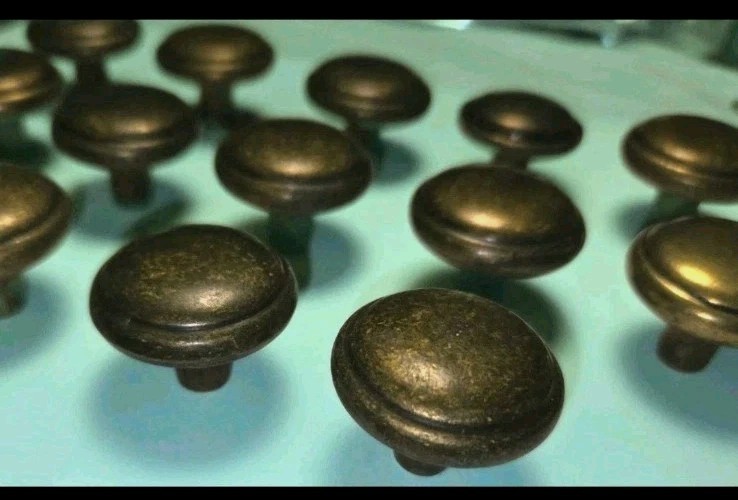 1960 Brass Cabinet Knob 1.25” Round Mushroom Drawer Pull (11 Avail)