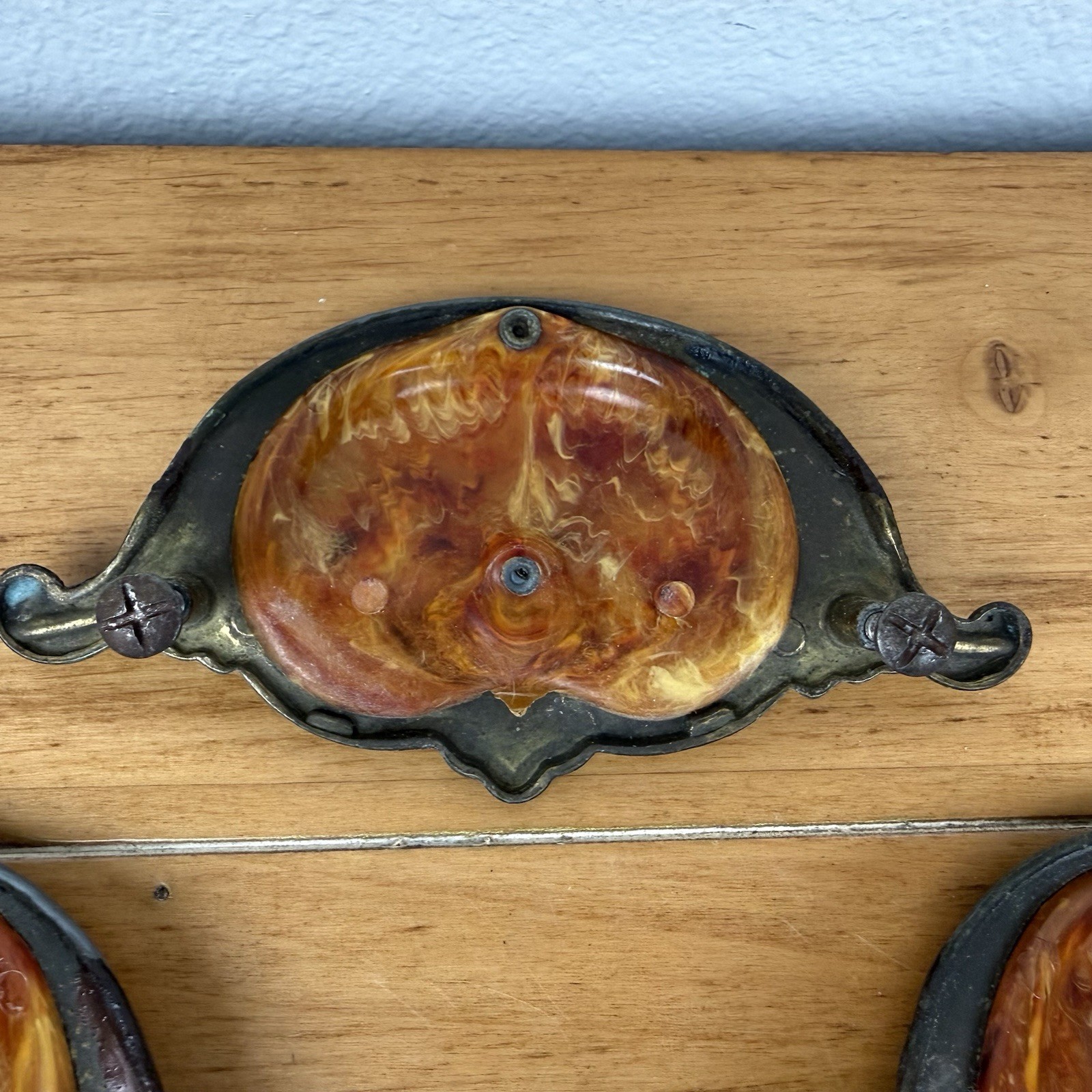 5 Vintage 1930’s-1940’s Keeler Art Deco Celluloid & Brass Original Drawer Pulls