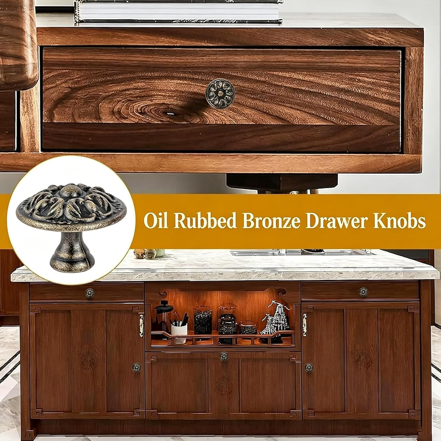 4Pc Antique Bronze Cabinet Knobs Vintage 30Mm