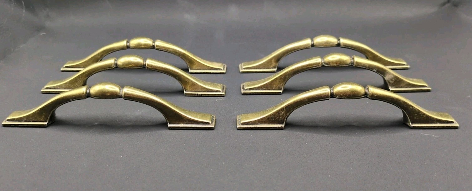 Vtg Brass Amerock Drawer Pulls 1302-1 Salvaged 5″ Long 3″ Between Holes Set of 6