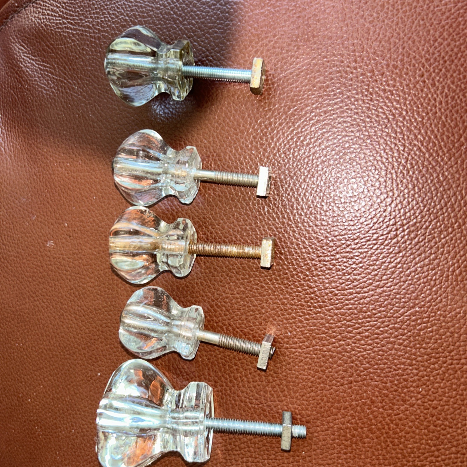 5 Antique Vintage Clear Glass Hexagon 6 sided Drawer Cabinet Door Knobs 2”