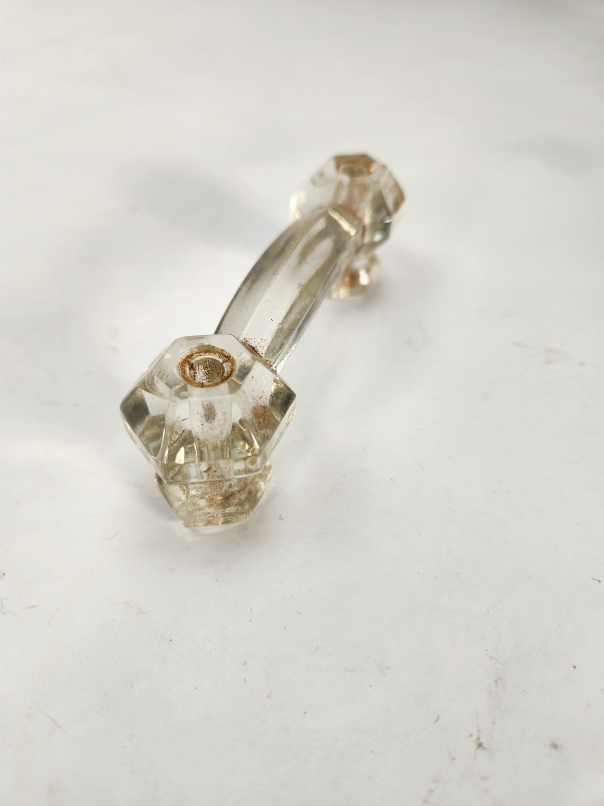 Antique Clear Glass Drawer Pull 3” OC Hexagon 6 Point Cabinet Knob 4.25”