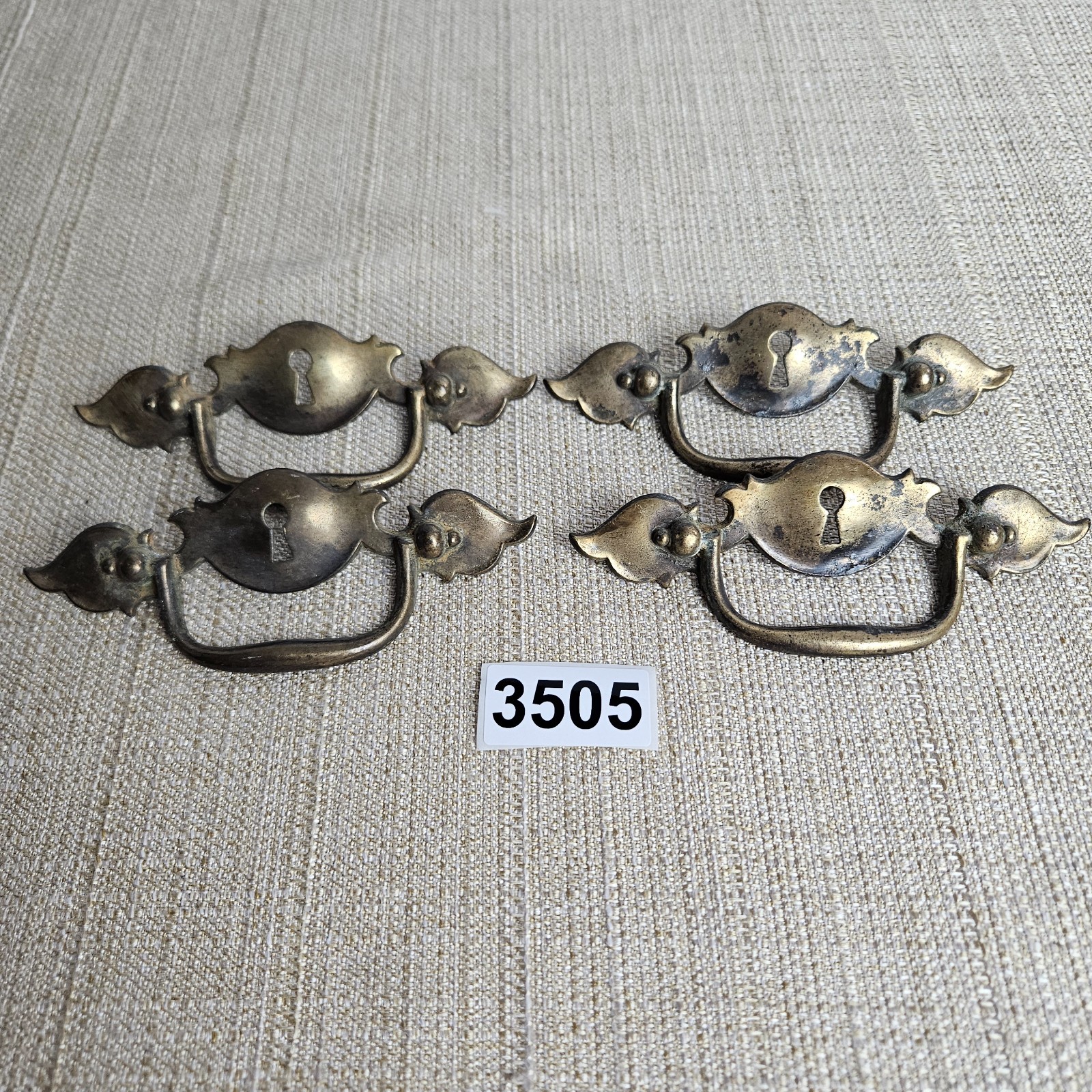 Keeler Brass Drawer Pulls Set 4 Keyhole Bail Handles Vintage Ornate 5″