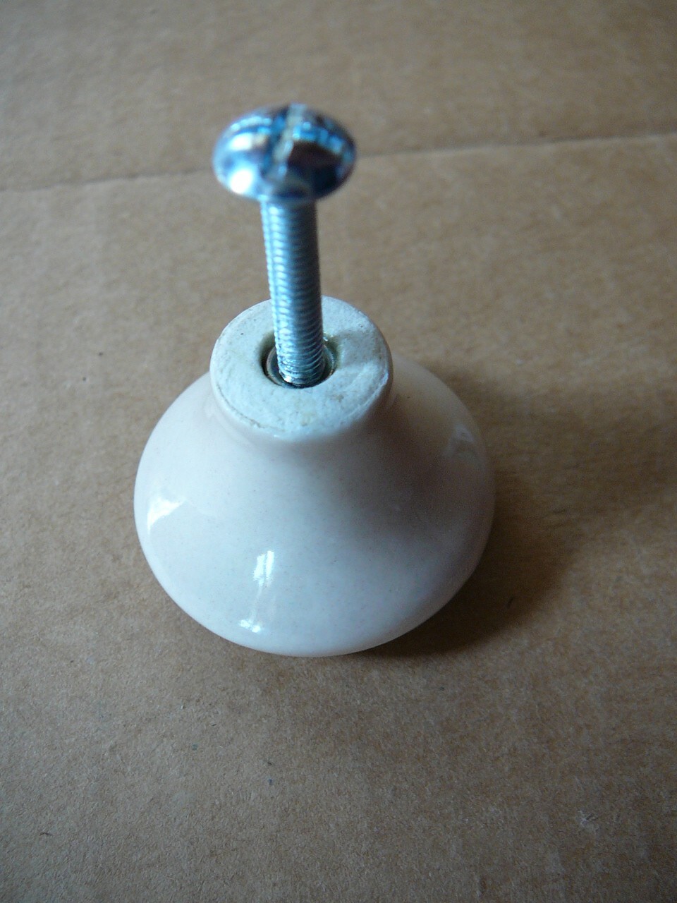 12 Vintage Round Porcelain Tan Beige Cabinet Drawer Knobs 1.5″ NOS With Screws