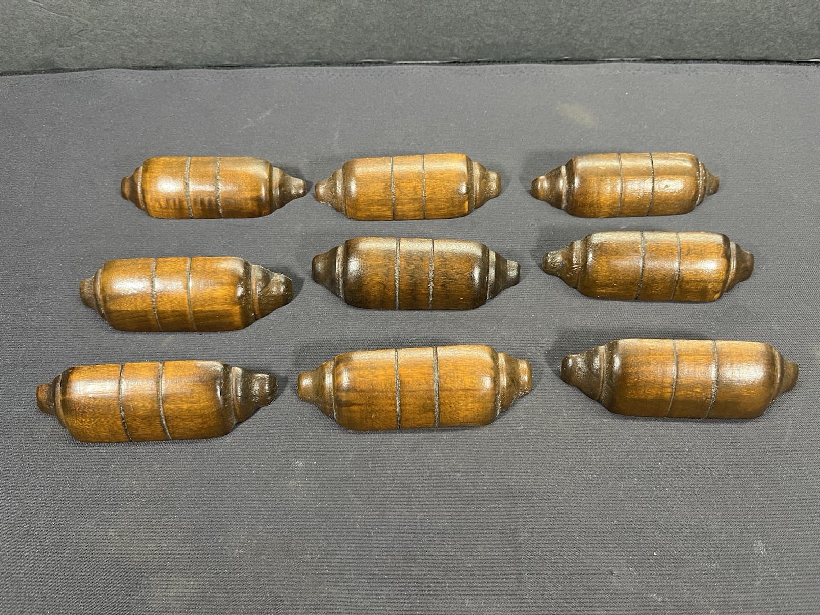 Antique 9 Matching Wood Drawer Pulls Handle Waterfall Dresser Art Deco + Screws