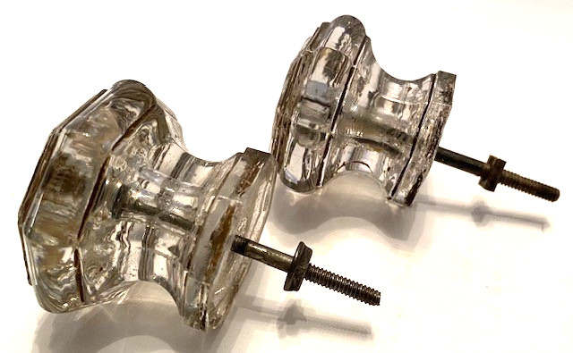 Set of 6 Antique Clear Glass 2″ Octagon Dresser/Cabinet Pulls/Knobs w/Screws
