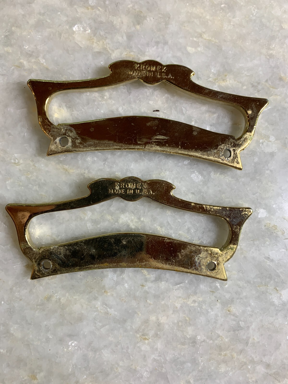 Antique Vintage Mid Century Modern MCM Steel Metal Handle Handles Gold Gilded