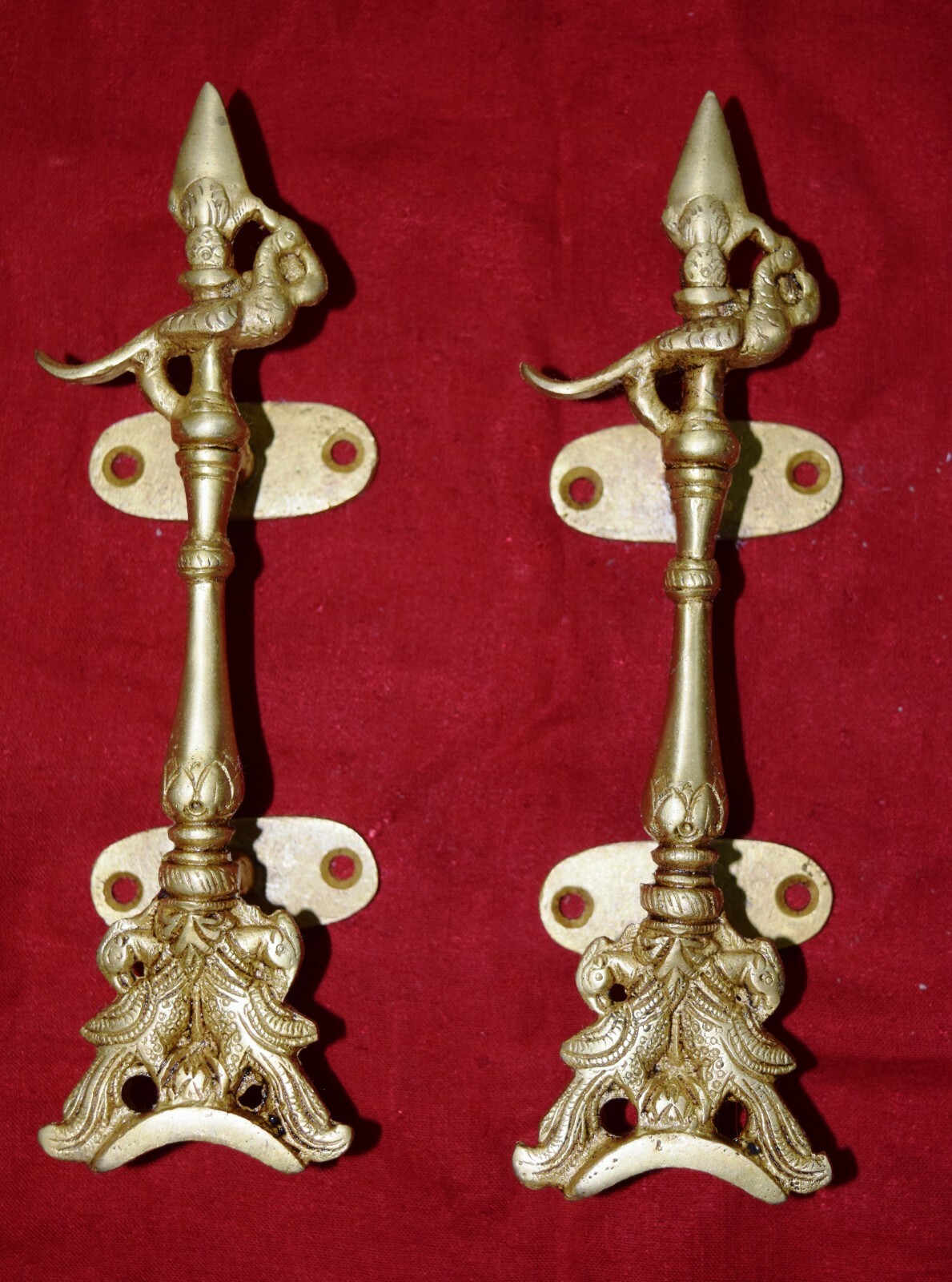 Brass Cockatoo Door Handle Pair Peafowl Bird Dresser Pull Oval Shape Base GTX