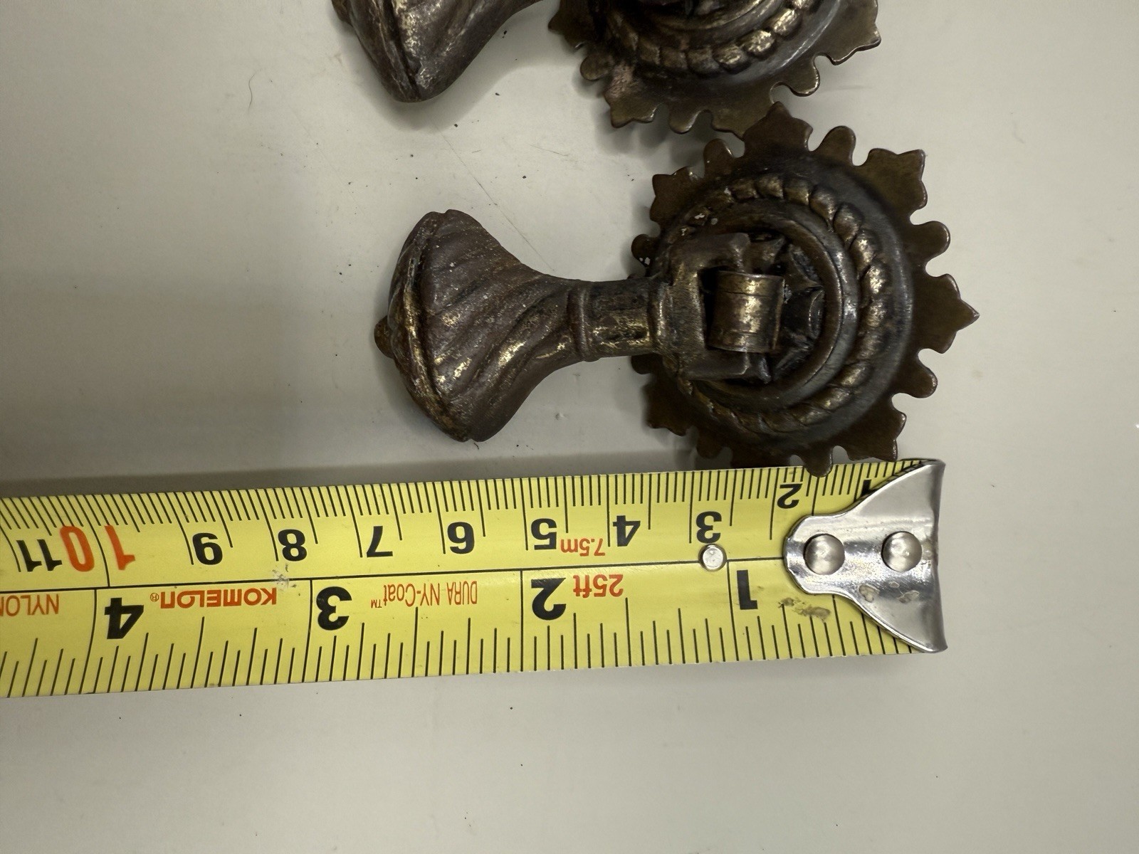 4 Antique Cast Brass Teardrop Drawer Pulls 2 3/4″ long 1 3/4 back plate