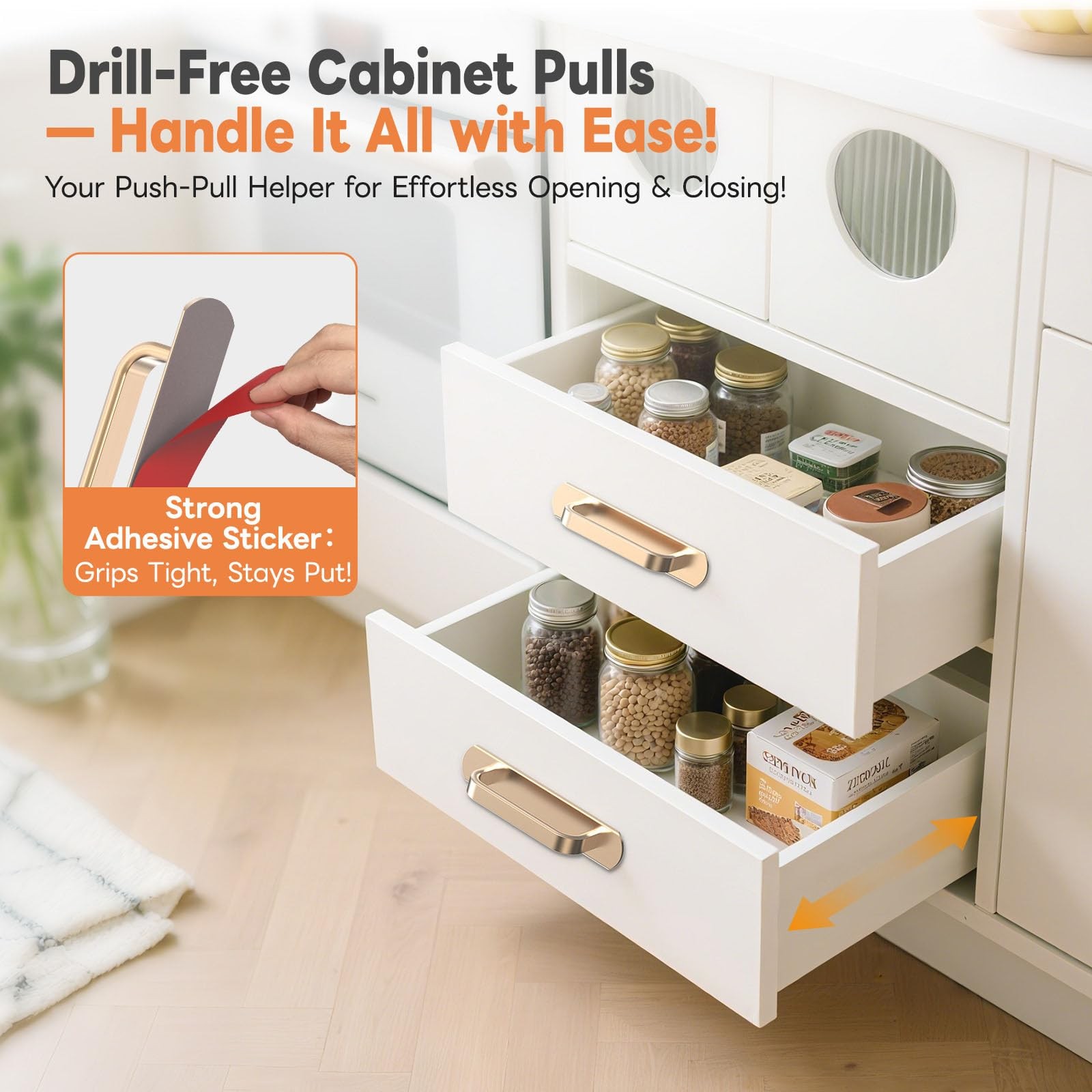 Mixizigoz 8 Pack 5.7 Inch Adhesive Cabinet Handles – No Drill Stick On Door