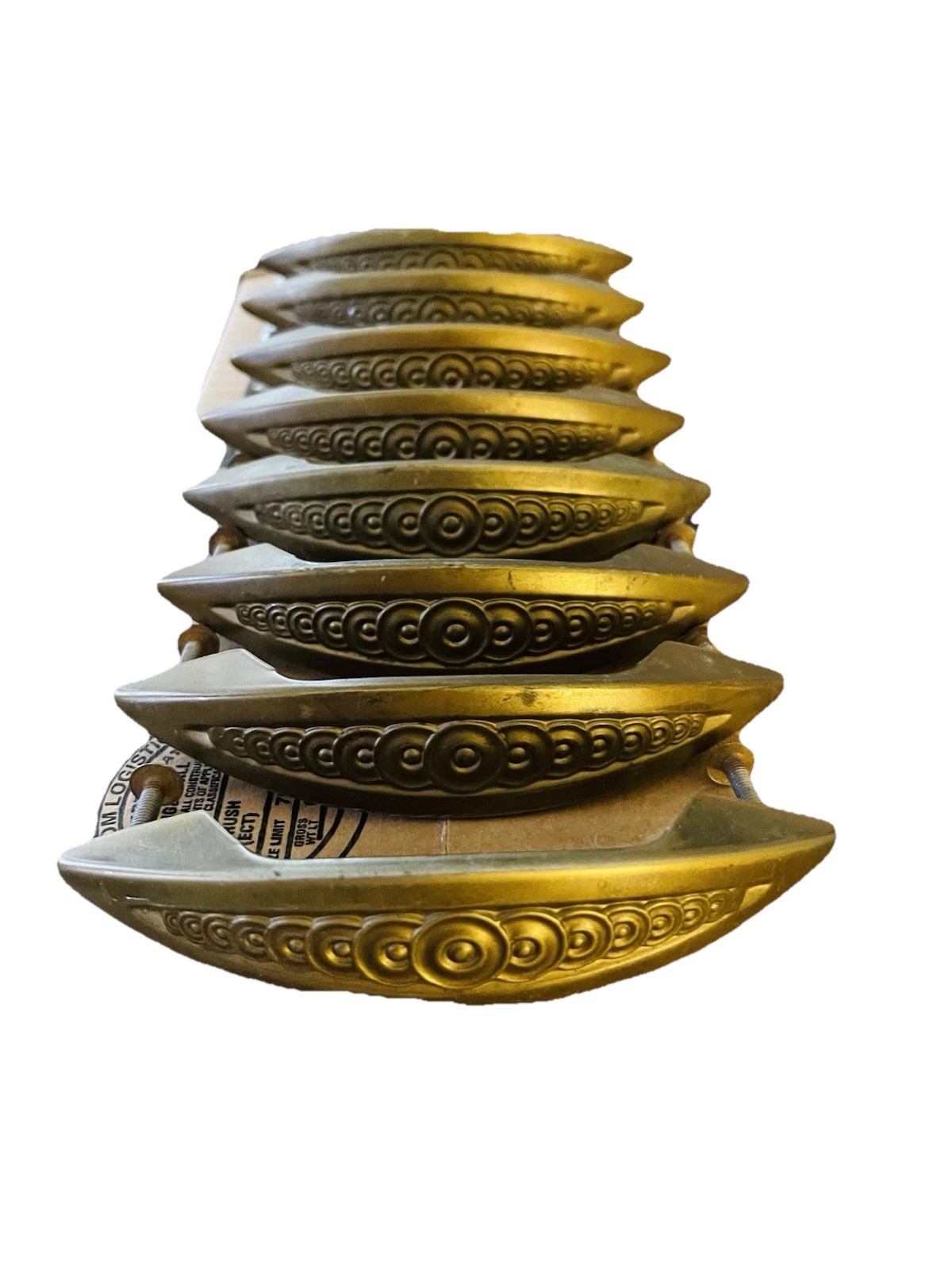 Set 8 Antique Vintage Art Deco Gold Toned Drawer Handle Pulls.