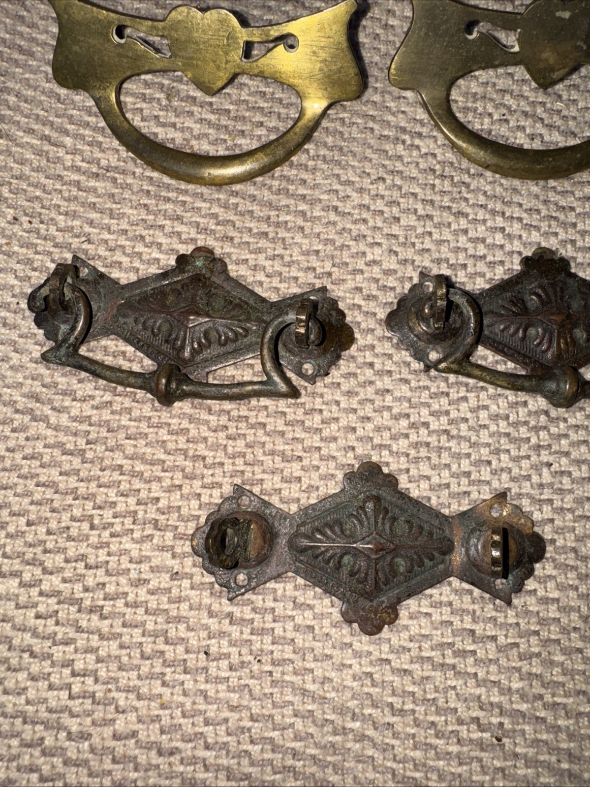 Lot of 9 Antique Dresser Drawer Pulls Handles Brass Bronze & Bronze Tone “1812”