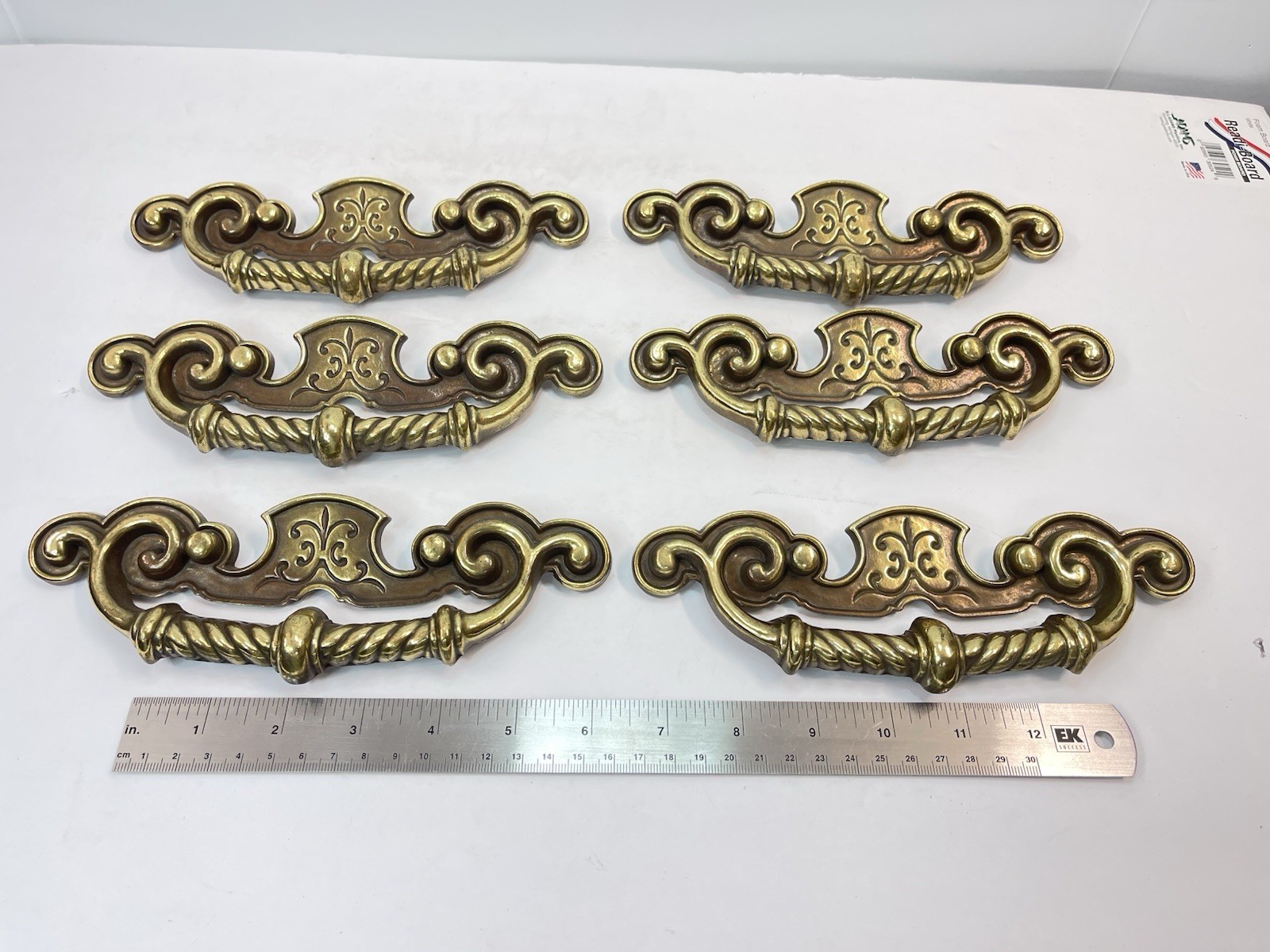 Set Of 6 Keeler Brass Company Vintage Drawer Pulls Handles Huge 8.25″
