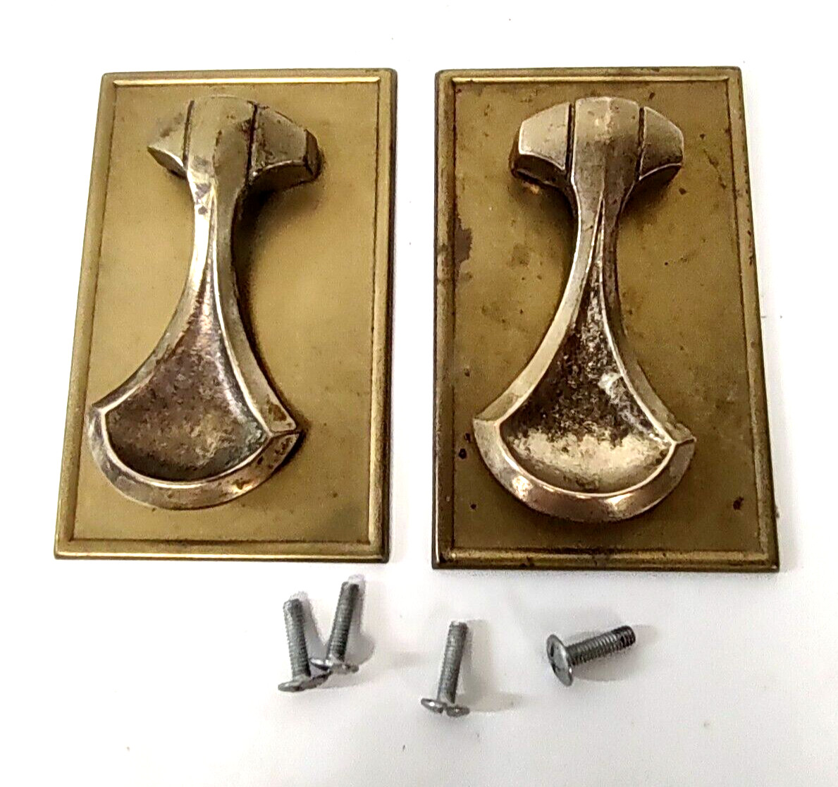 2 Unusual Vintage Door / Drawer Solid Brass Pulls 4.5″ x 2.75″ Doorknocker Style