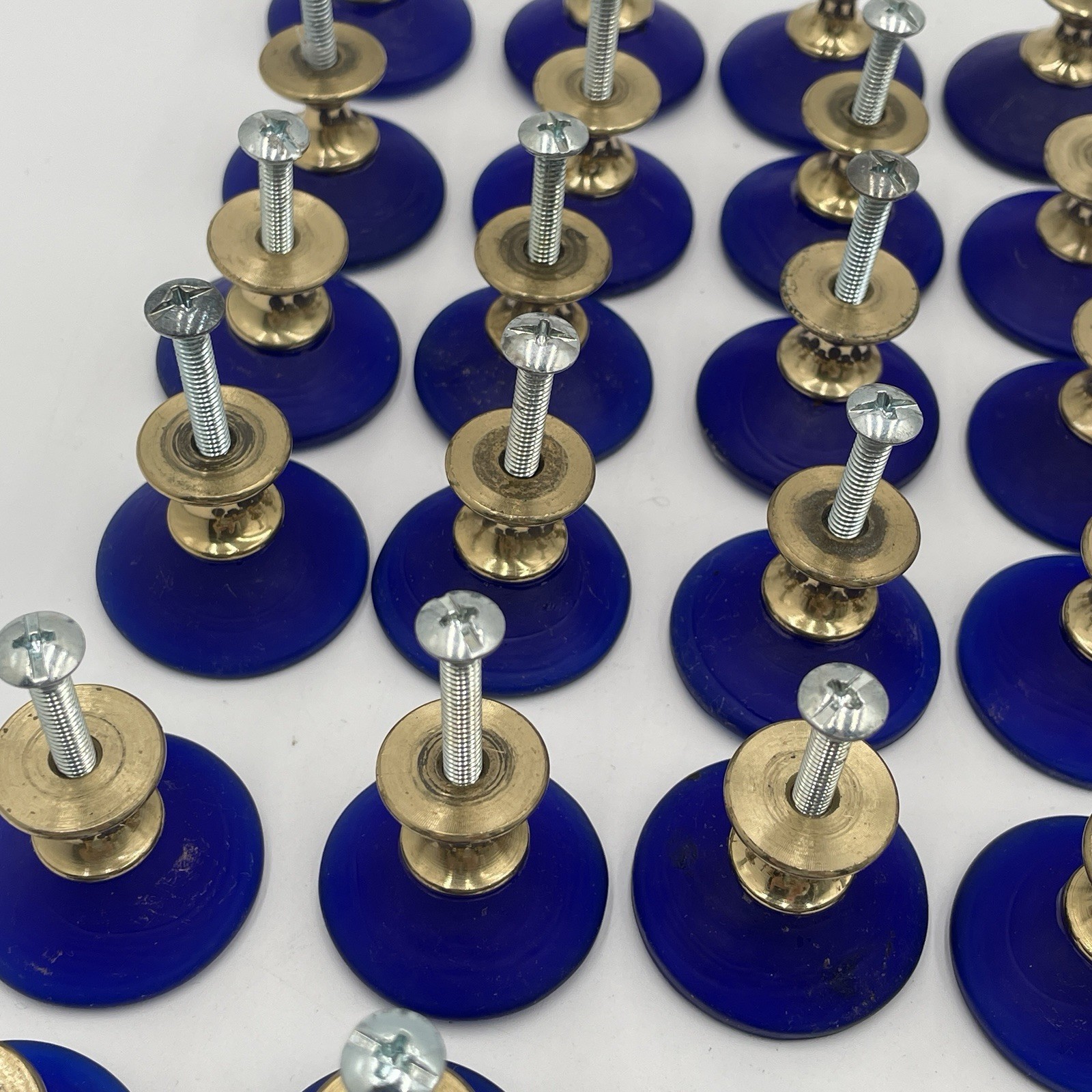 Cobalt Blue Frosted Glass & Brass Deco Cone Knob Drawer Pull 1-3/8 Laurey (45)