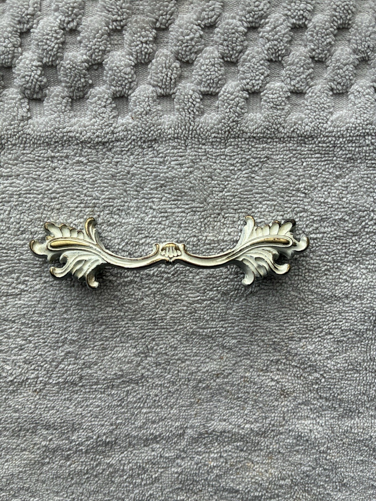 Vintage French Provincial Drawer Pull White and Brass Decorative Hardware