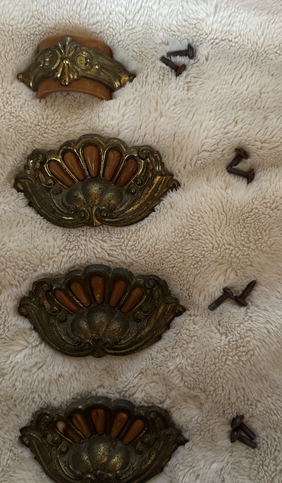 8 Gorgeous Original Vintage/Antique Art Deco Brass Drawer Pulls Bakelite Inserts