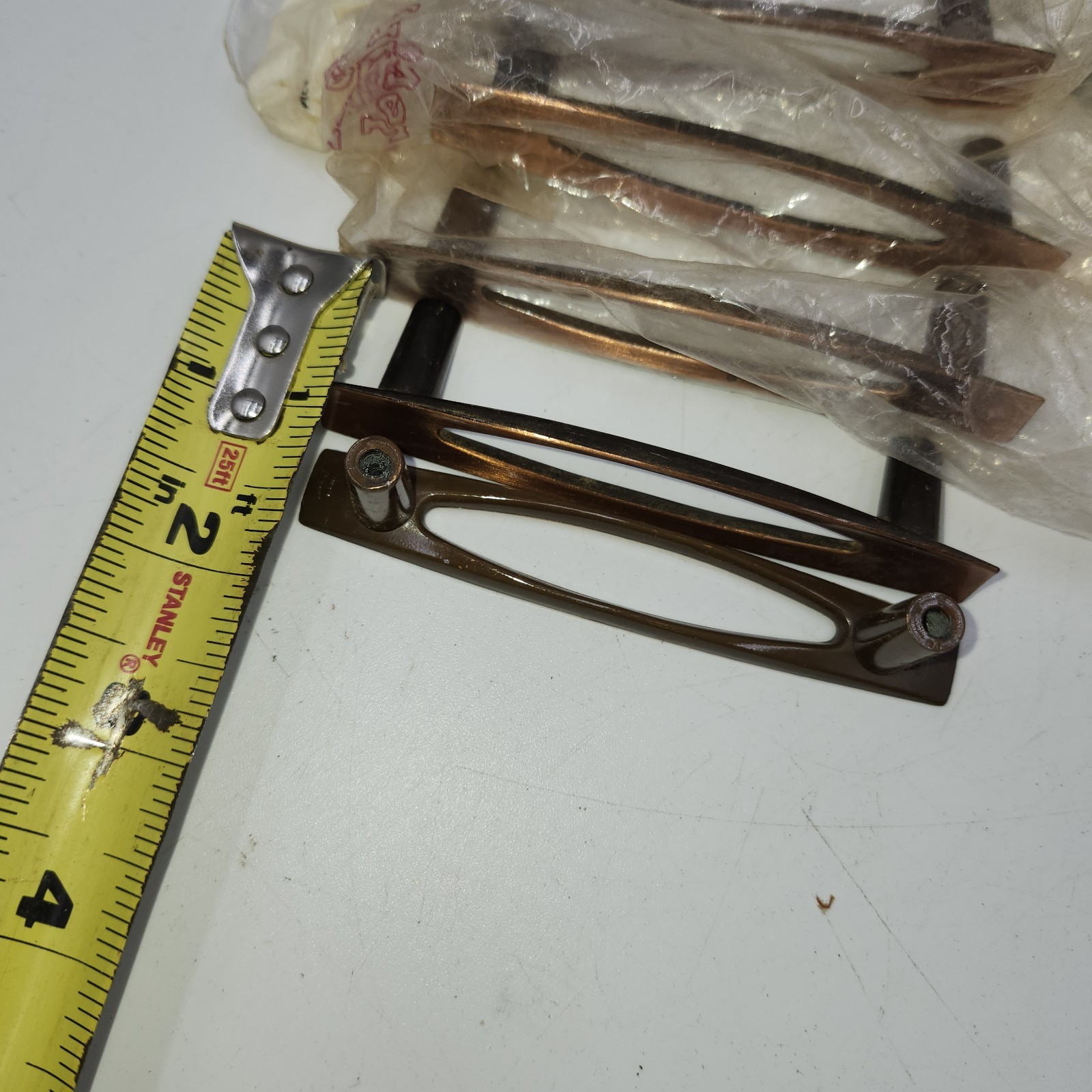 6 Vtg Mid Century NOS Ajax Copper Square Atomic Drawer Pulls Cabinet Hardware