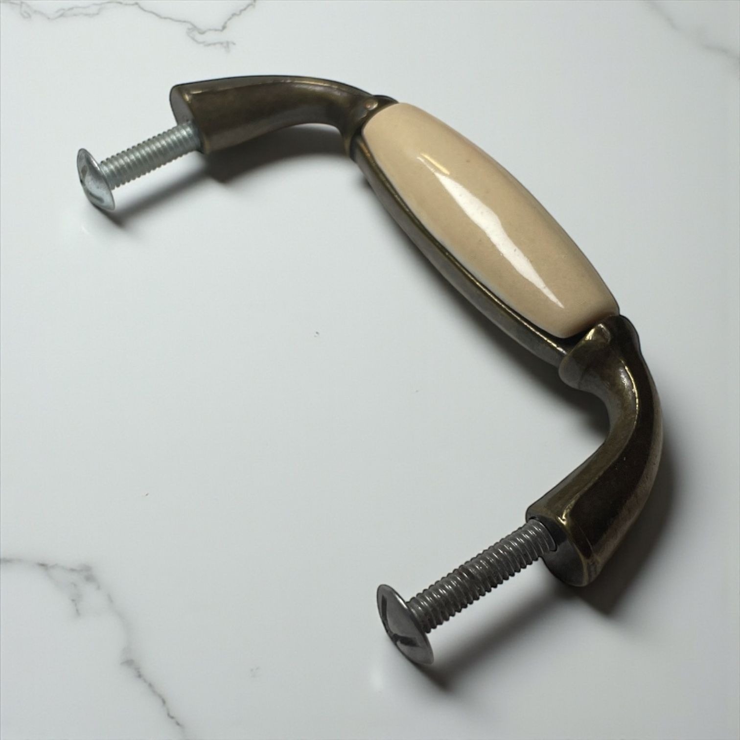 Set Of 3 Vintage Style Drawer Handles With Ceramic Inserts & Bronze Tone Metal