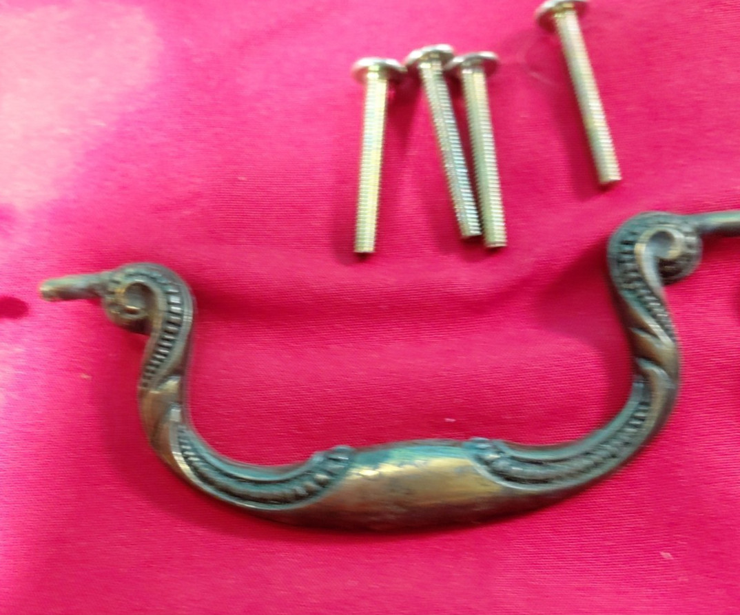 Antique Solid Brass Drawer Bail Drop Handle Pulls Lot of 4 Patina 2 Designs