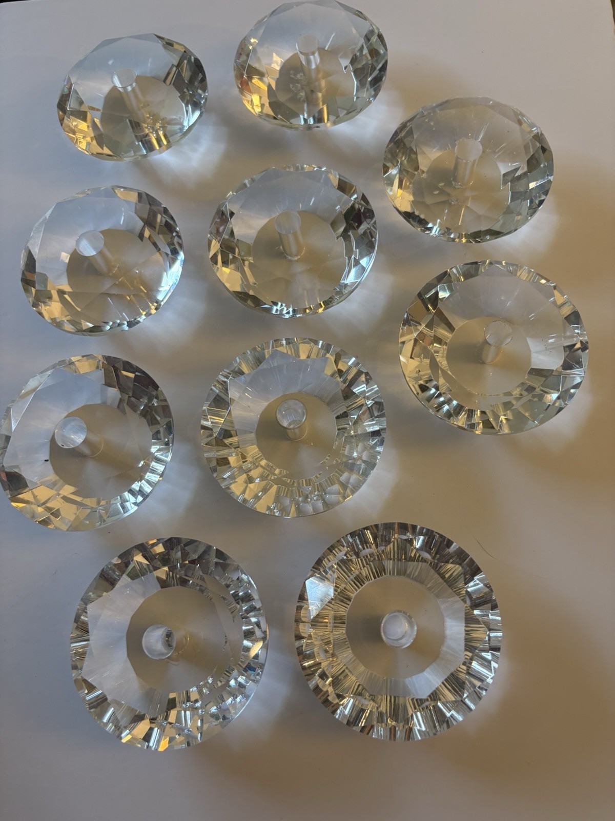 10 Crystal Glass Diamond Shaped Cabinet or Drawer Knobs 2 3/8 Inches Diameter