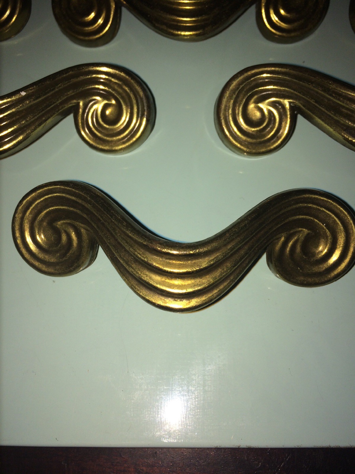 Vintage Art Deco Waterfall Curvy KBC Brass Handle Pull Original Patina
