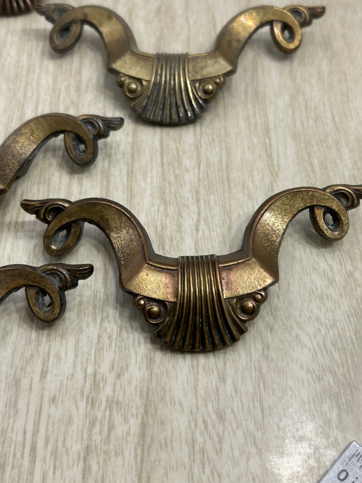 ART DECO Brass Drawer Pulls Set 7 AB London England