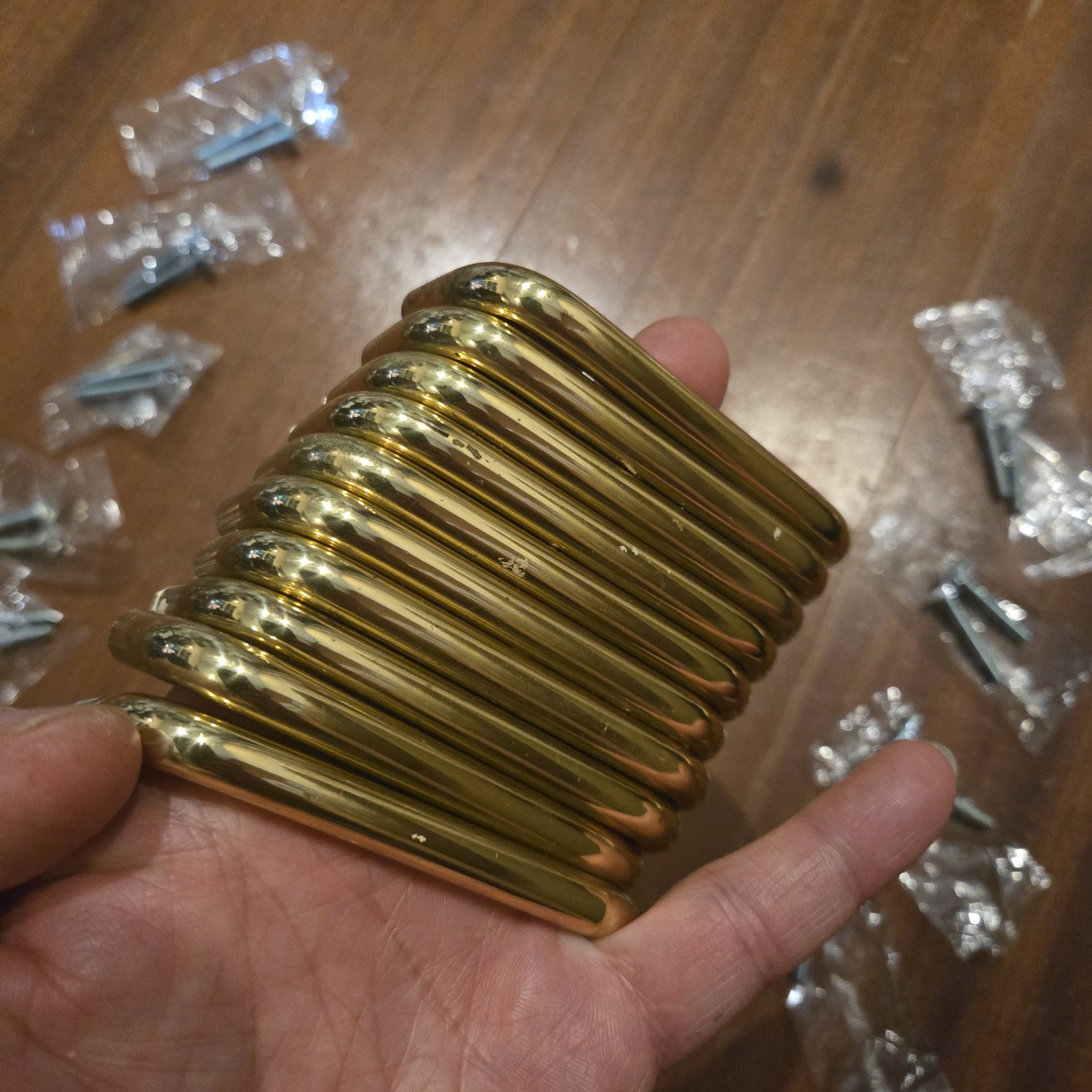Lot of 20 Solid Polished Brass 3 Inch Drawer Pulls with Screws