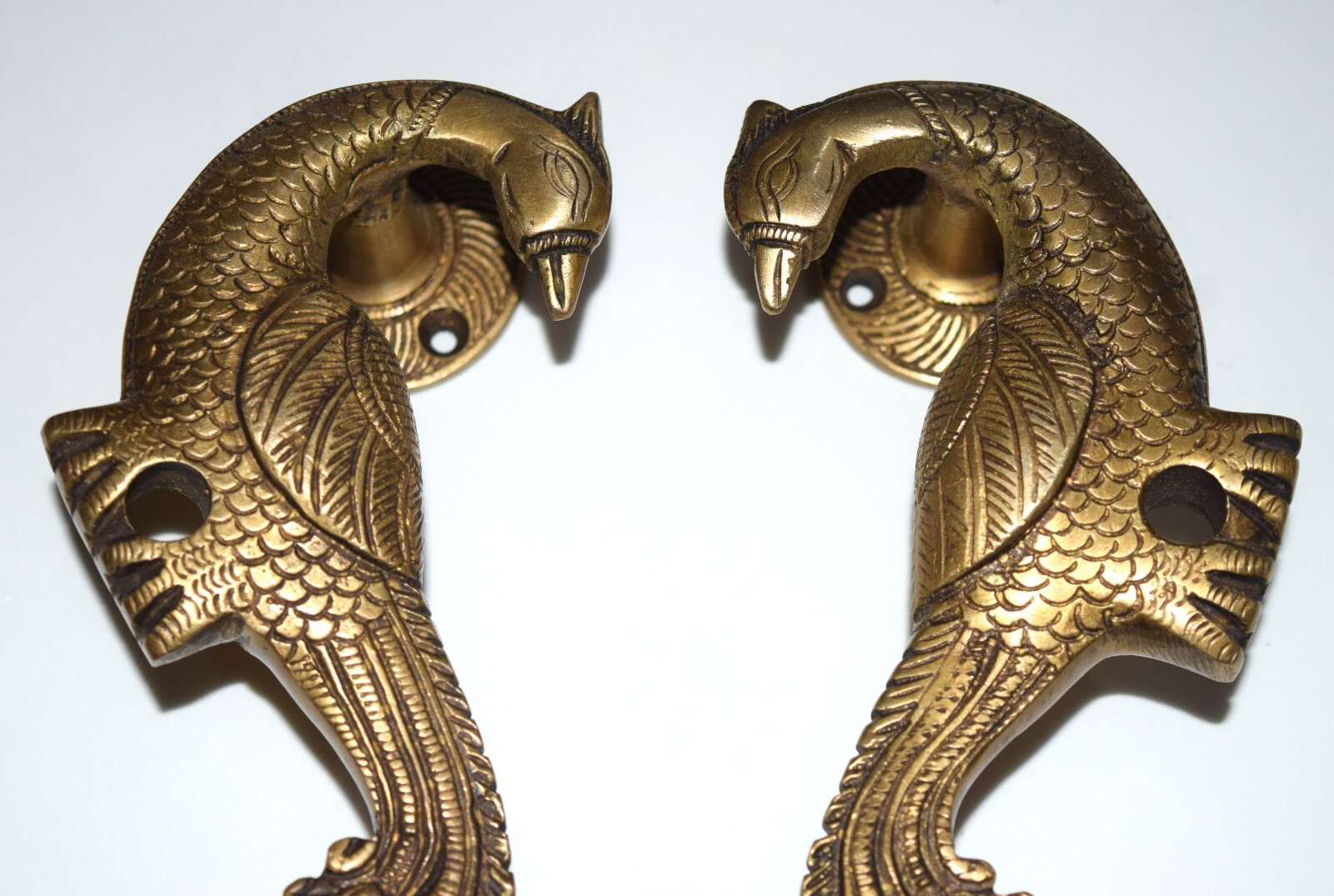 Curved Peafowl Engraved Front Door Puller Luxury Brass Peacock Door Handle HK246